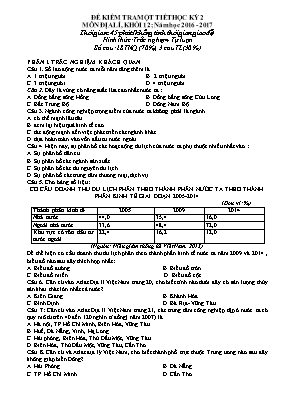 Đề và đáp án kiểm tra một tiết học kì II Địa lí lớp 12 - Mã đề 01 - Năm học 2016-2017